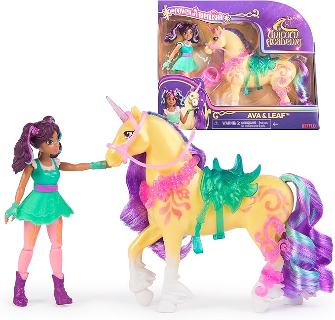 Unicorn Academy, Ava & Leaf Power of Friendship Set with Translucent Saddle & 2 Power Accessories, Dolls & Unicorn Toys for Girls Ages 4 and up