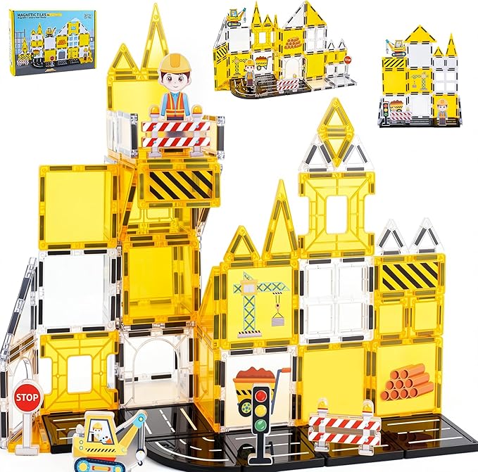 Magnetic Tiles for Kids, Construction Magnetic Building Blocks,37pcs STEM Educational Magnet Toys, Ideal Gift for Boys & Girls for Christmas & Birthday