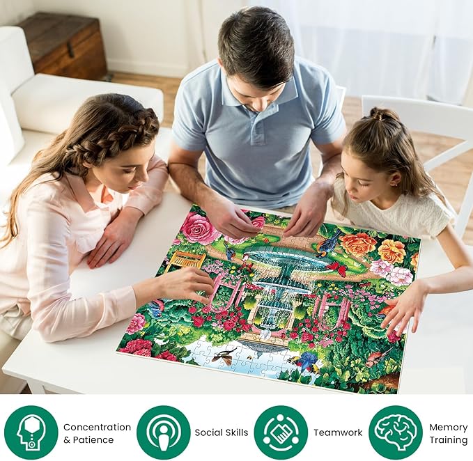 300 Piece Puzzle for Adults,Enchanting Garden Puzzle for Adults Kids Elderly,Large Piece Flower Bird Puzzles for Kids Age 8-10 10-12,Challenging Animals Jigsaw Puzzle,Family Game Great Gift 20.5x15in