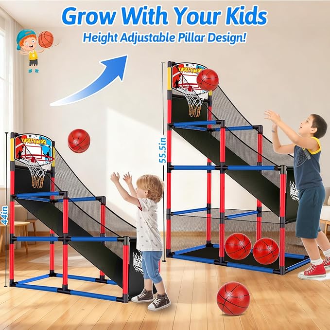 Arcade Basketball Hoop Game Set with 3 Balls for Kids Age 3 to 12 Indoor Outdoor Sports Play - Easy Set Up - Air Pump Included - Carnival Birthday Party Games Yard Toys for 3 4 5 Year Old Boys Gifts