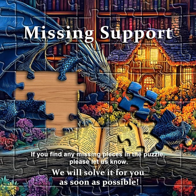 Dragon Puzzles for Adults 1000 Pieces, Magic Dinosaur Library Book Nature Garden Flower Themed, Fantasy Animal Wildflower Challenge Jigsaw Puzzle