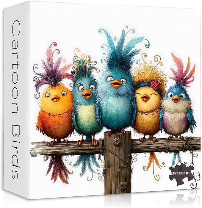 PICKFORU Funny Bird Puzzles for Adults 1000 Piece，Cute Cartoon Bird Art Puzzles for Adults, Colorful Challenging Jigsaw Puzzles with Animals