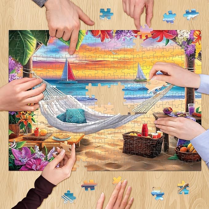 500 Piece Puzzles for Adult, Beach Jigsaw Puzzle 500 Pieces for Adults Senior, Sunset Boat 500 piece Puzzle, Challenging Family Puzzle Colorful Activity Game Gift for Friend 20.5 X 15 Inches
