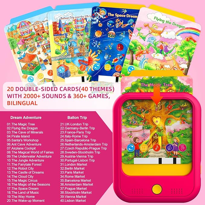 Kids Learning Tablet Bilingual, Educational Learning Toys for Toddlers 3-5 Year Olds, with 2000+ Words and Games, Autism Sensory and Speech Therapy Toys, 3 4 5 6 Year Old Girl Birthday Gift(Pink)