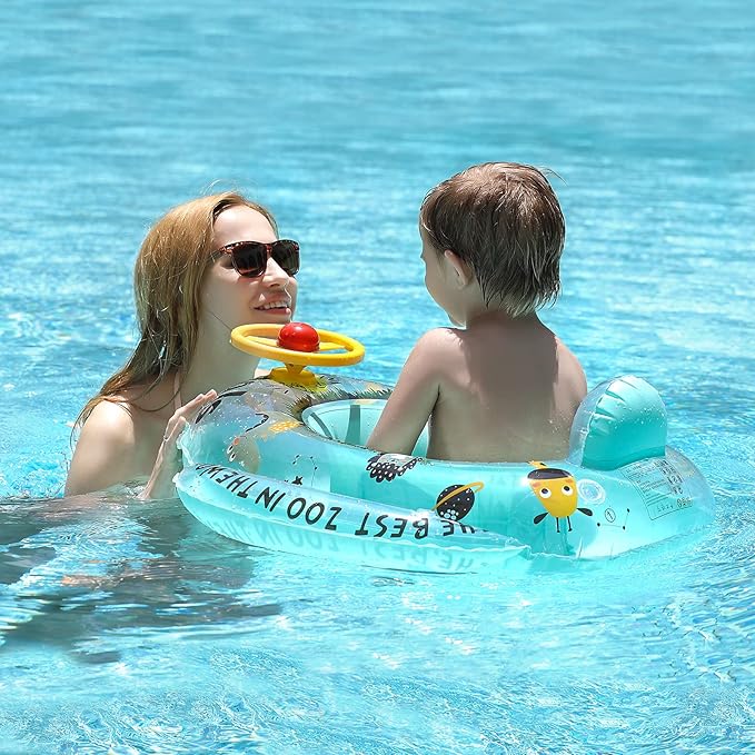 Swimbobo Toddler Pool Float with Seat Boat Inflatable Ride-on Car for Kids Outdoor Toys