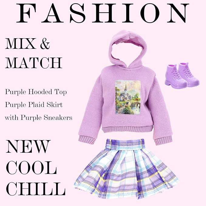9 Pcs Doll Winter Clothes and Accessories for 11.5 Inch Girl Doll Include Jacket, Hooded Sweatshirt, Dress, Coat with 4 Pairs of Shoes for Girl Dolls Clothing Set