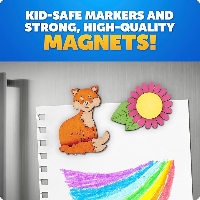 Blue Marble Wooden Magnet Craft Kit - Create & Paint 15 Nature-Themed Designs with 8 Watercolor Pens, Art Kit, DIY Magnets Project for Kids, Painting Activity, Easter Basket Stuffers
