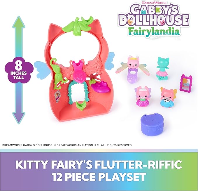 Gabby's Dollhouse Fairylandia, Kitty Fairy’s Flutter-riffic Playset with 12 Pieces & Exclusive Flutter-riffic Ring, Kids Toys for Girls & Boys Ages 3 and Up