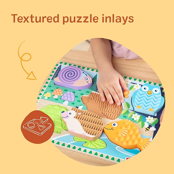 Melissa & Doug Forest Friends Touch & Feel Wooden Puzzle, 5-Piece Chunky Toddler Puzzles with Animals & Textured Silicone Puzzle Board Inlays, Preschool Toys for Girls & Boys Ages 2 and Up