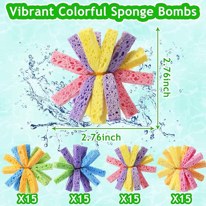 60 Pcs Reusable Water Balls for Outdoor Water Sponges Kids Games Toys Soft Quick Soak Pool Fight Toys for Summer Activities Backyard Trampoline Beach Party (Mix Color)