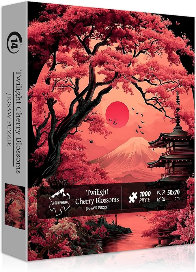 PICKFORU Landscape Puzzles 1000 Piece for Adults, Japanese Cherry Blossom Puzzle Nature Mountain Tree Scenic, Flower Vintage Scenery Jigsaw Puzzles Challenge