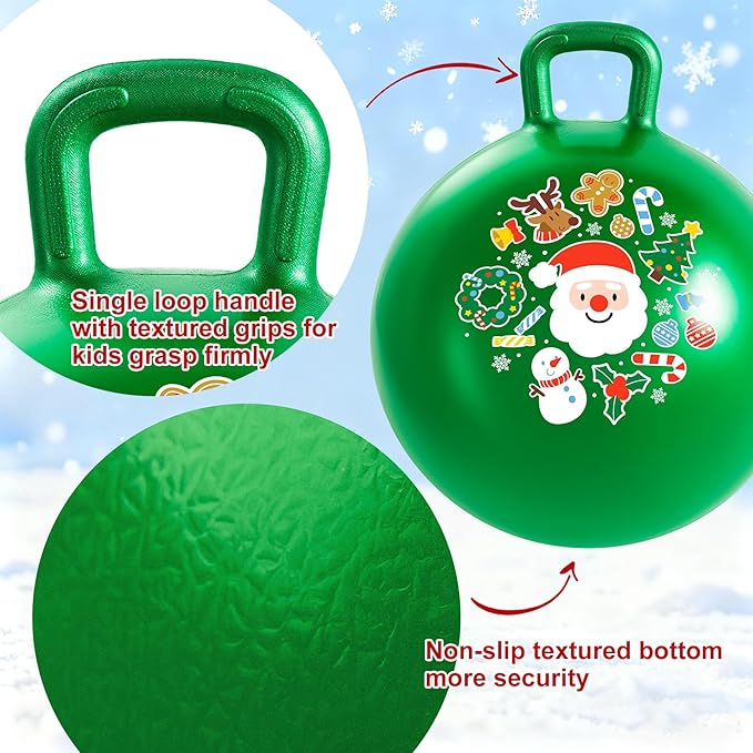 ZOOJOY Hopper Ball for Kids 3-8, 18 in Green Hippity Hop Balls, Bouncy Ball with Handle for Boys & Girls Indoor Outdoor Play, Inflatable Christmas Balls Bounce Hopping Toys with Pump
