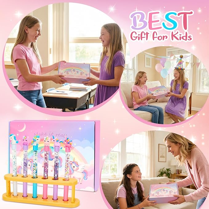 Bafeil Unicorn DIY Pen Making Kit, 15 Make Your Own Glitter Pens Creator Studio with Sequins Beads, Creative Arts & Crafts Marker Set, Personalized Colouring Pens Birthday Back School Gift