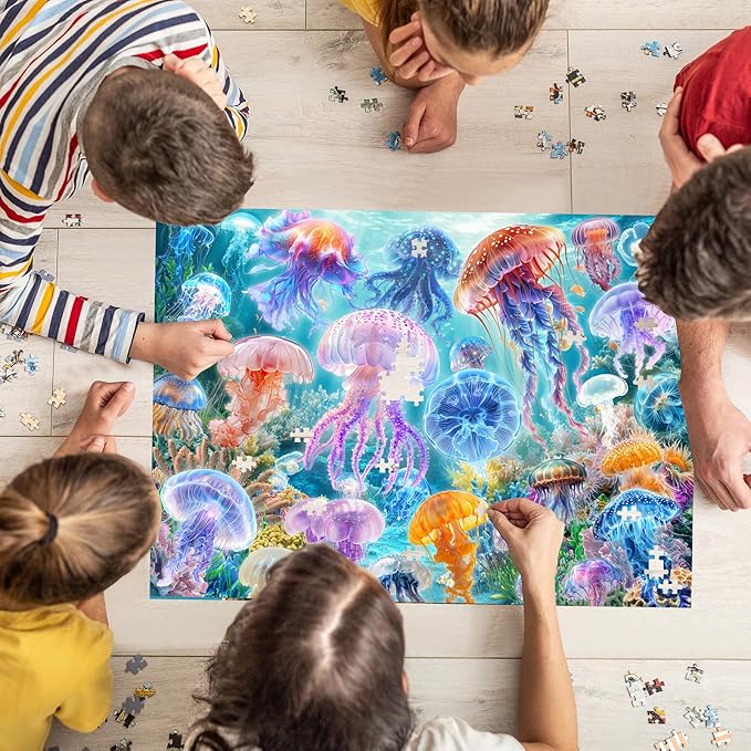 Jigsaw Puzzles for Adults 1000 Pieces, Sea Ocean Jellyfish Difficult Challenging Unique Puzzle for Game Night Family Home Decor, 20x27 Inches, Jellyfish