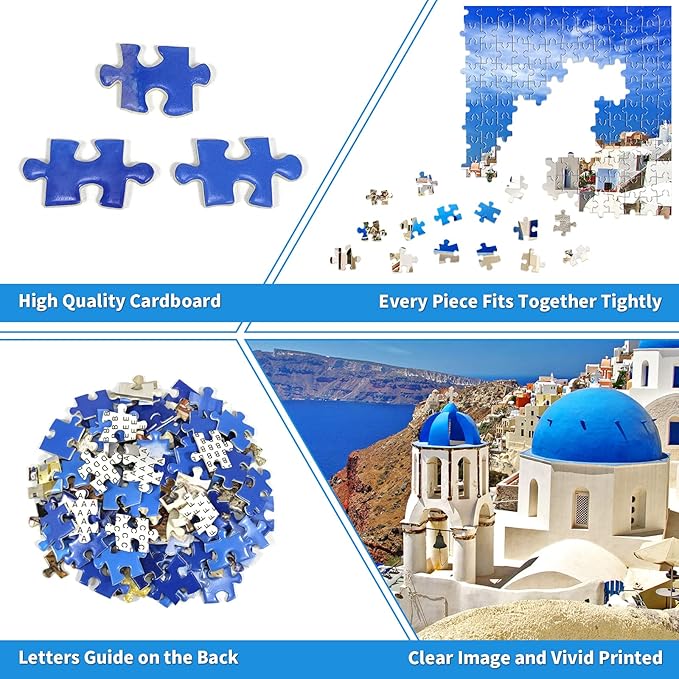 1000 Piece Puzzle for Adults Aegean Sea Puzzles Greece Santorini Landscape Puzzle Reduced Pressure Toy Gift Natural Scene Puzzles 1000 Pieces Jigsaw Puzzle 1000 Pieces for Teens Seniors