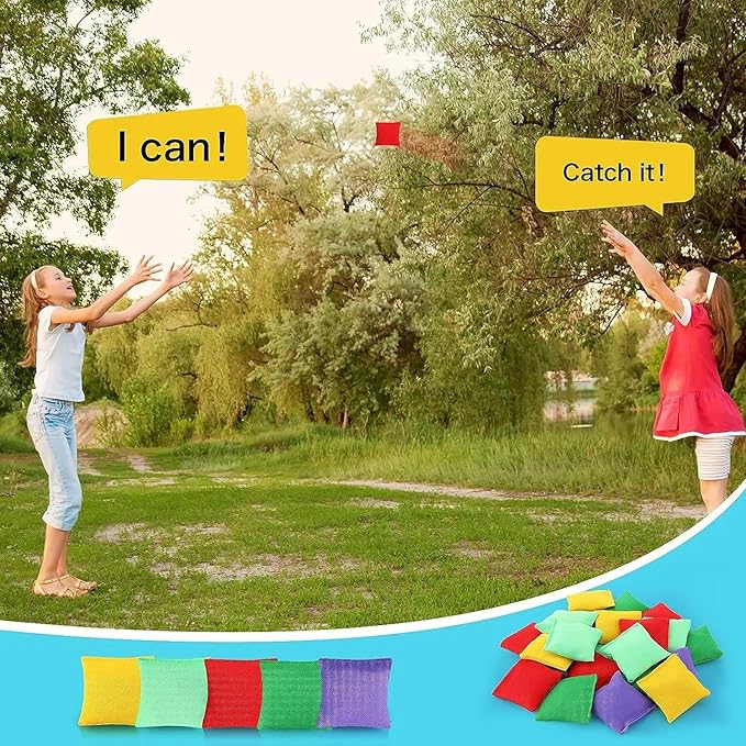 20 PCS Colorful Nylon Bean Bags for Tossing for Kids & Family Fun Outdoor Games
