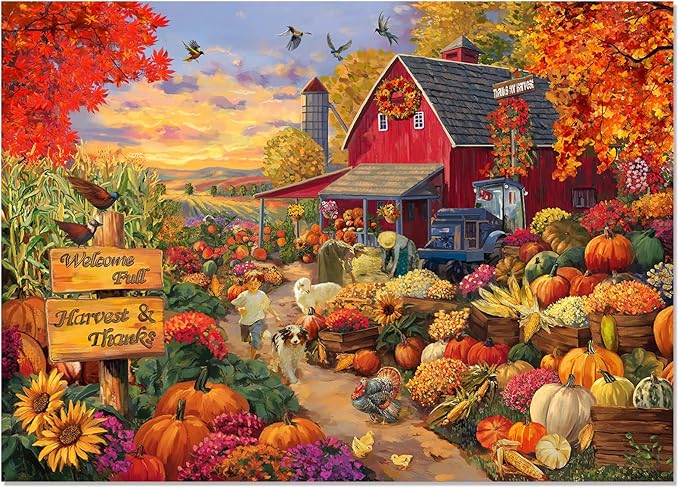 Fall Harvest Thanksgiving Puzzle - 1000 Piece Jigsaw Puzzle for Adults - Challenging Puzzle Perfect for Game Nights Home Decor