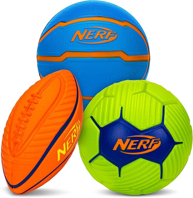 Nerf Mini Foam Sports Ball Set - Foam Football, Soccer Ball + Basketball Soft Sports Toy for Kids