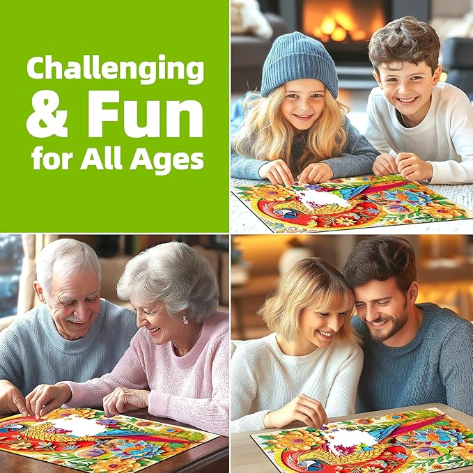 1000 Piece Puzzle for Adults, Colorful Parrot & Floral Design Art Jigsaw Puzzle for Adults with Letters on Back, Challenging and Fun Animal, 27.5" x 19.7"