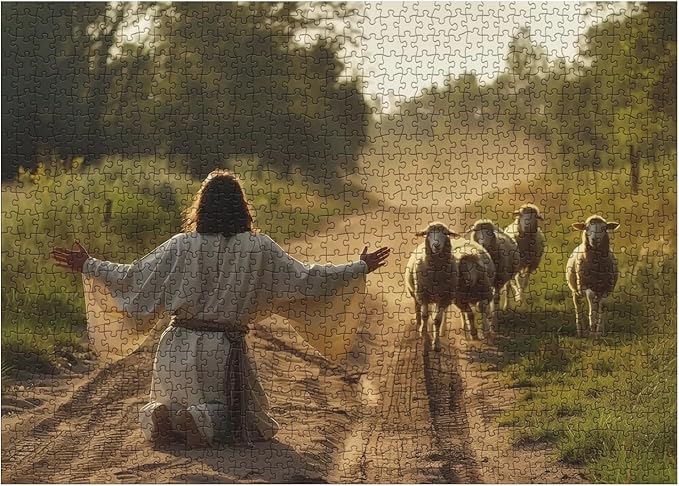 Jesus Sheep Puzzles for Adults 1000 Pieces, Christian Religious Jigsaw Puzzles, Catholic Art Puzzles