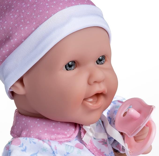 JC Toys La Baby Caucasian 16-inch Small Soft Body Baby Doll La Baby | Washable |Removable Pink Floral Outfit w/Hat, Pacifier & Magic Bottle | for Children 12 Months +