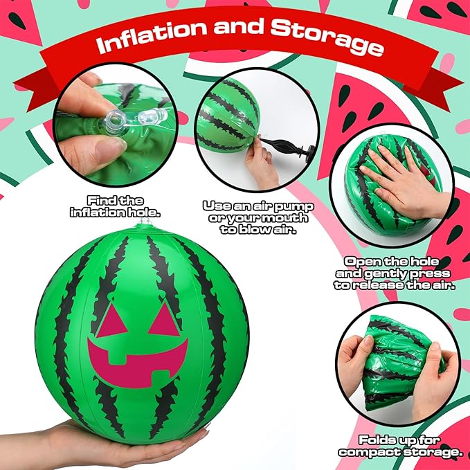 12 Pcs Watermelon Beach Balls Bulk with Jack O Lantern Face 7.87 Inch Inflatable Watermelon Swimming Pool Balls Summer Frights Decor for Summer Swimming Pool Water Games Party Favors