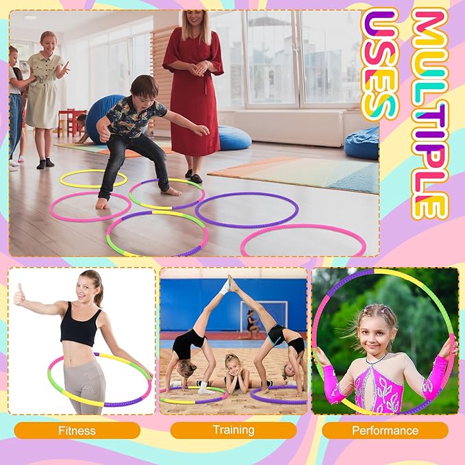 Libima 16 Pcs Toy Color Hoop for Kids, Detachable Adjustable Light Weight Plastic Colored Hoops Toy Circles for Party Games, Dance, Dog Agility