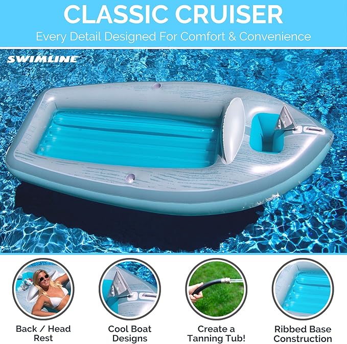 SWIMLINE Inflatable Swimming Pool Float Lounger Raft Mattress, Fun Mat, Classic Cruiser, Blue