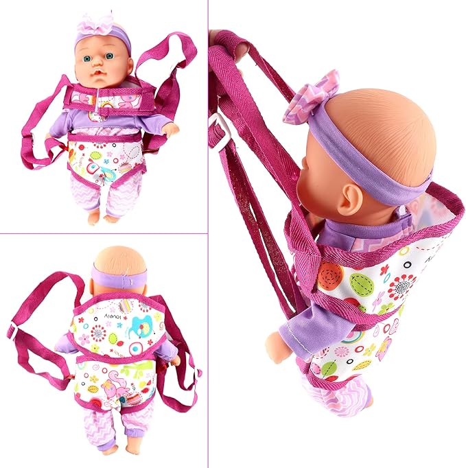 deAO Kids Baby Doll Stroller Nursery Role Play Set with a Variety of Feeding Toy and Play Mat Travel Cot Baby Carrier Stroller and Travel Bag