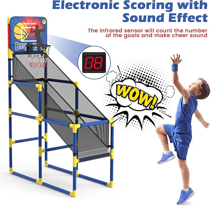 EagleStone Kids Basketball Hoop Arcade Game W/Electronic Scoreboard Cheer Sound, Basketball Hoop Indoor Outdoor W/4 Balls, Basketball Game Toys Gifts for Kids 3-6 5-7 8-12 Toddlers Boys Girls