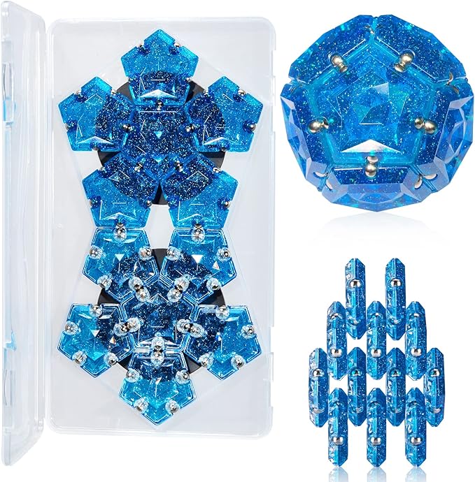 Magnetic Fidget Sphere Magnet Toys - Holographic Glitter Diamond Blue - Magnets Sensory Toys - 12 Piece Set - Creativity Beyond Imagination, Inspirational, Recreational, Fun Desk Toy for Adults