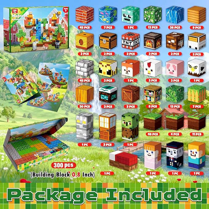 300 PCS Magnetic Blocks - Magnetic Building Blocks, Stacking Magnets for Kids, Sensory Toy for STEM Montessori Sensory Toys for Kids 3+ Boys and Girls Easter Christmas Birthday Gifts