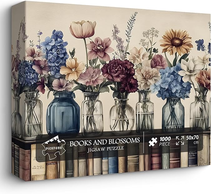 Retro Wildflowers Puzzles for Adults 1000 Pieces, PICKFORU Christian Jesus Floral Book Pages Religious Jigsaw Puzzle, Impossible Challenging Vintage Bookshelf Puzzles as Art Decor