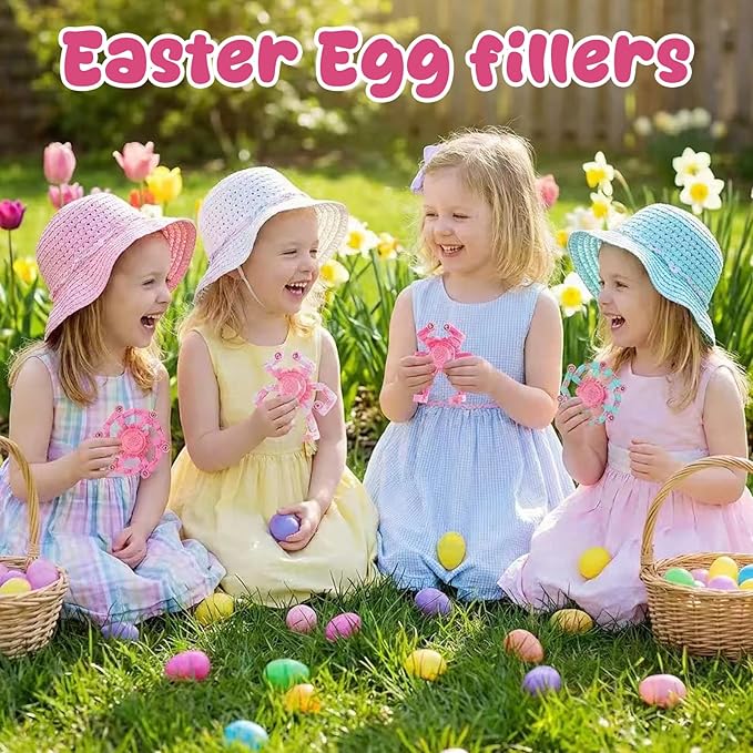 24PCS Pink Transformable Fidget Spinners,Easter Basket Stuffers for Girls,Easter Sensory Fidget Stress Relief Toys,Easter Egg fillers Fidget Toys
