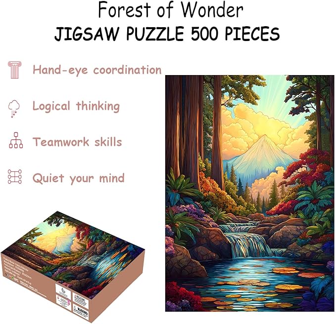 Puzzles for Adults 500 Pieces, Stained Glass Jigsaw Puzzles 500 Pieces - Forest of Wonder, Landscape Impossible Puzzle, Finished Size 20.47 * 14.96”, with 1:1 Poster, Letter on The Back
