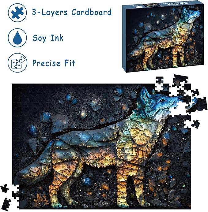 500 Piece Puzzles for Adults, Wolf Jigsaw Puzzles 500 Pieces - Amber Wolf, Impossible Puzzle for Home Decor, Finished Size 20.47 * 14.96”, with 1:1 Poster, Letter on The Back