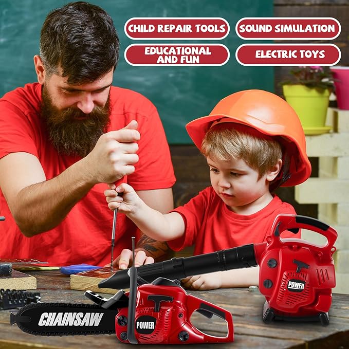 3 Pcs Toy Gardening Tool Set for Kids Toy Leaf Blower Hedge Trimmer Chainsaw Pretend Set with Lights and Sounds Christmas Birthday Gifts for Boys Girls