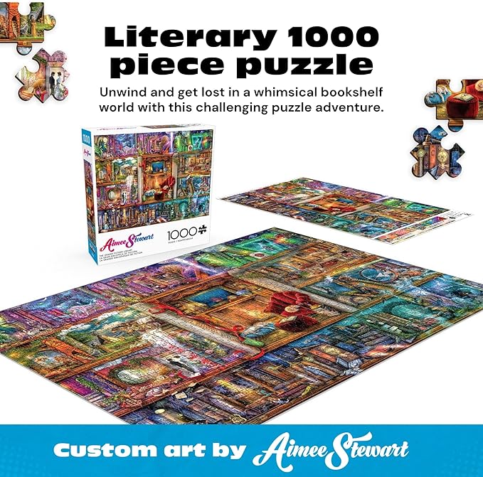 Puzzles for Adults 1000 Pieces – Buffalo Games The Grand Fiction Library by Aimee Stewart, Colorful Challenging 1000 Piece Jigsaw Puzzle for Adults with Poster, Made in The USA