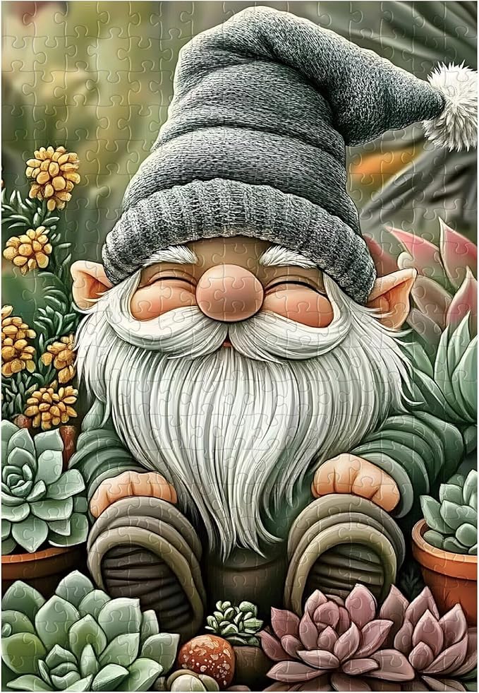 Great Jigsaw Puzzles for Adults 300 Pieces Gnome Succulents Puzzles for Adults Toys Gift Family Decoration Kids Puzzle