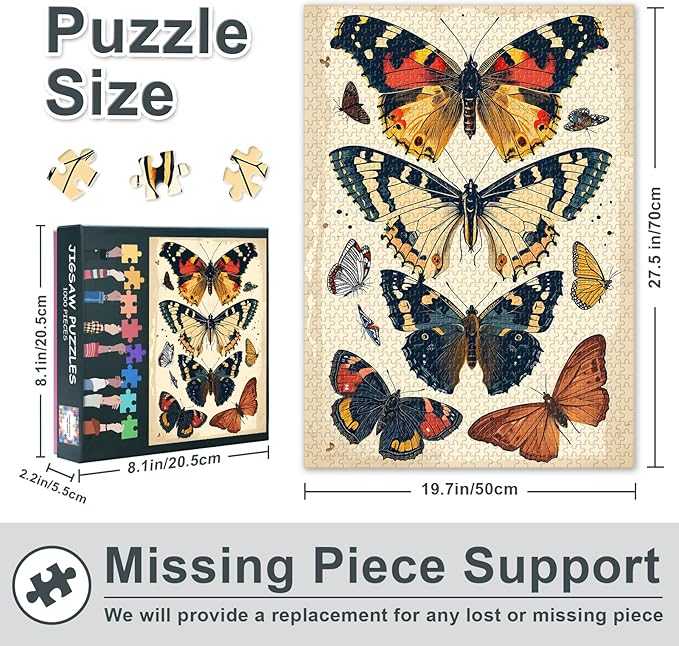 Puzzles for Adults 1000 Pieces, Butterflies Jigsaw Puzzles, Adult Puzzle for Adults, Educational Fun Games or Toys for Elders Friends 20X27 INCH