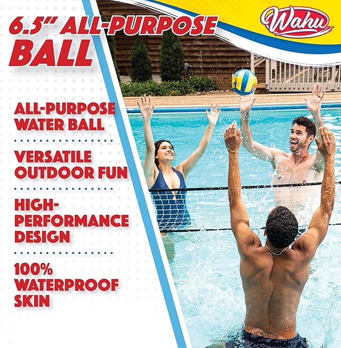 Wahu 100% Waterproof All-Purpose Pool Ball for Beach Volleyball, Soccer, and More, 6.5" Round Water Ball for Beach and Pool Sports Games