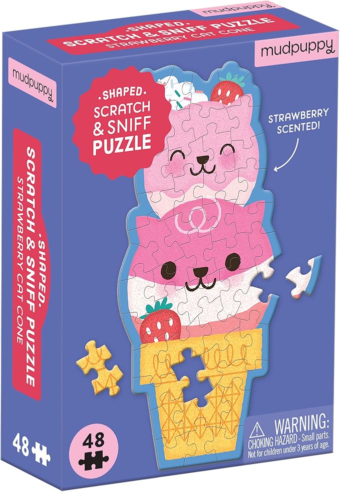 Mudpuppy Strawberry Cat Cone 48 Piece Scratch and Sniff Shaped Mini Puzzle