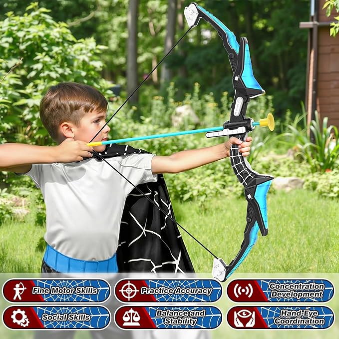 2 Pack of Kids Bow and Arrow Set, LED Light Up Archery Toy Set with 14 Suction Cup Arrows, Detachable Target, Indoor Outdoor Hunting Play Gift Toys for Kids, Boys & Girls Ages 6-12