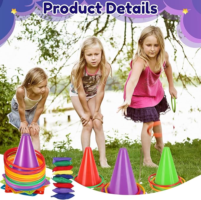 Hungdao 3 Sets Carnival Games Combo Set, Dart Board with Balls Plastic Cones Ring Bean Bags Toss Game for Boys Girls Adults Family Birthday Yard Indoor Outdoor