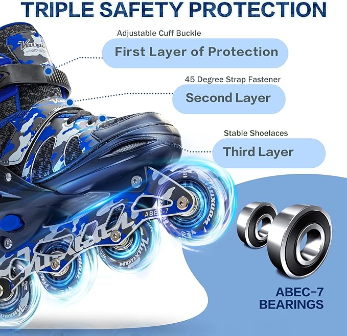 Kuxuan Boys Adjustable Inline Skates with Light up Wheels, Fun Illuminating Skates for Kids Girls Youth