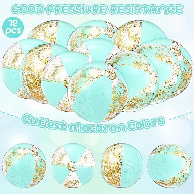 12 Pcs 16 Inch Inflatable Beach Balls Bulk Jumbo Pastel Inflatable Decorated Ball with Macaron Color PVC Party Ornaments for Summer Birthday Party Decoration(Green)