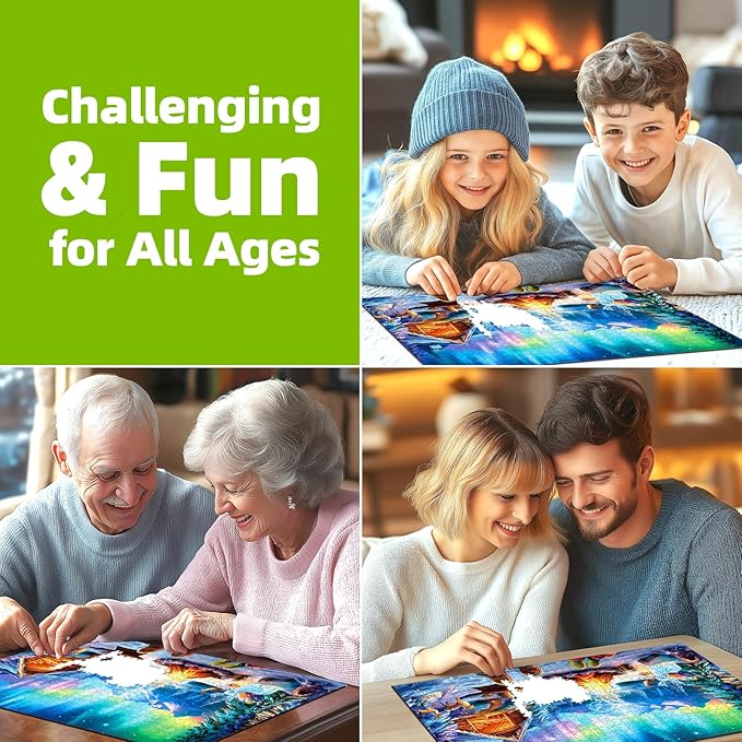 Aurora Winter Camp 500 Piece Puzzle for Adults, Fun Puzzles for Adults 500 Pieces with HD Print & Poster, 23" X 15" in Dust Free, for Gifts Halloween Christmas Family Games Lovers
