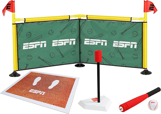 ESPN My First Home Run Batting Tee for Kids Includes Tee Ball Bat, Foam Ball, Home Run Fence, and Batter’s Box