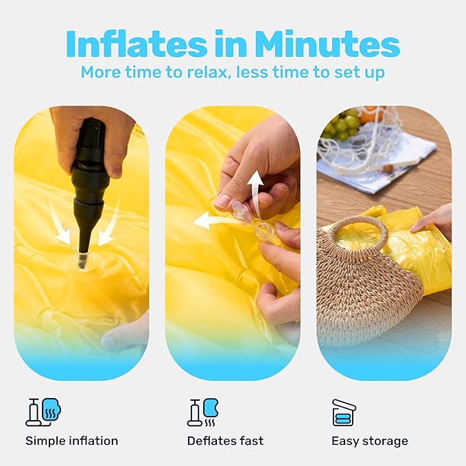 SLOOSH Inflatable Pool Floats Raft,Floating Lounge for Adults,64x32 inch Swimming Mat Pool Mattress with Headrest,2 Pieces Float Air Mat for Summer Water Beach Fun