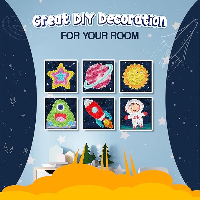 jackinthebox Poke Poke Art for Kids – Space Theme, Mess-Free Fabric Art and Craft, Flower Pressing Kits, Gift for Kids, Easter Gifts for Girls and Boys Ages 4 5 6 7 8